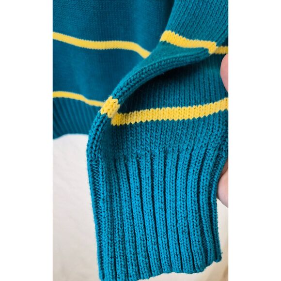 Vtg 90s John Ashford Cable Knit Striped Sweater Unisex L Colorblock Fisherman - Picture 3 of 15